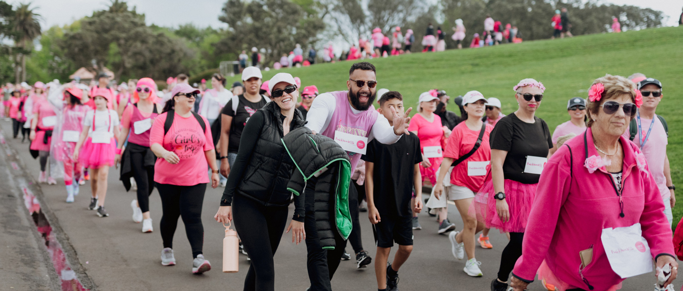 Crowd of people walking at the Pink Ribbon Walk in Auckland Domain