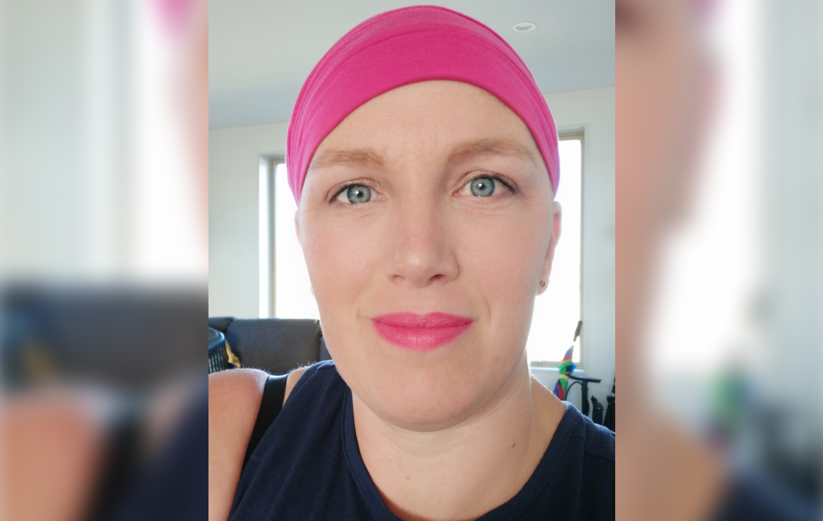 Portrait of Angela in a pink cap